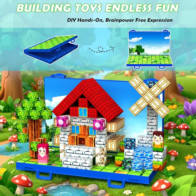 120PCS Magnetic Blocks, Forset Magnetic Building Blocks Tiles for Kids 3+ | 3D Forest Magnetic Cubes, Strong Sturdy Magnet Construction Set, Ideal Christmas Birthday Sensory Toy Gift for Kids 3 4 5-10