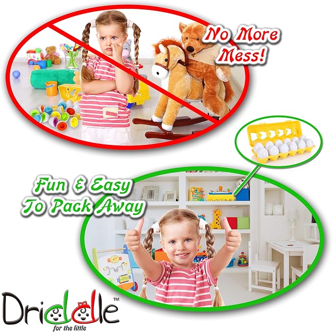 Driddle Color & Shapes Matching Egg Toy - Shape Sorting & Color Recognition Learning Toy for Toddlers - Preschool Game - Montessori Education - Easter Eggs