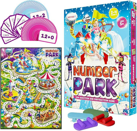 Number Park - Addition & Subtraction Math Board Game for Kids Ages 5-8 - Fun STEM Learning Game for Kindergarten, 1st & 2nd Grade, Homeschool & Classroom - 1-4 Players