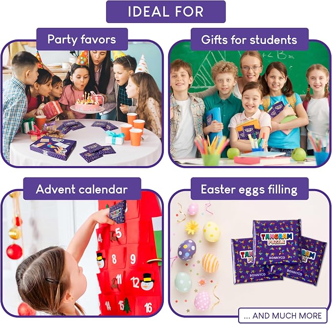 BONNYCO Tangram Puzzle Wooden Pack 30 Kids Party Favors. Goodie Bags Stuffers for Kids 3-5 4-8, Return Gifts for Birthday Party. Goody Bag Stuffers, Pinata Filler Toys Bulk. Classroom Prizes, Rewards