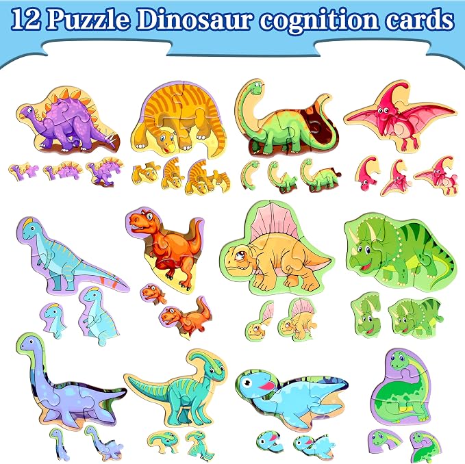 Magnetic Puzzles for Kids Ages 3-5, Travel Toddler Dinosaur Puzzle Toy | Refrigerator Magnet Game for Ages 4-6, Learning & Birthday Gift for Boys, Car & Airplane Road Trip Quiet-Time Activity Toys