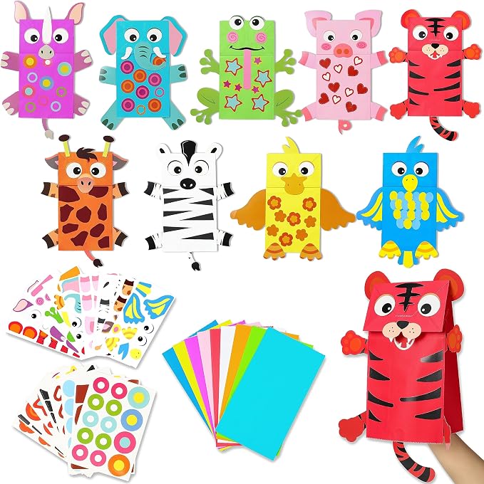 WATINC Hand Puppet Making Kit, Paper Sock Puppet Toys for Kids (Animals) | 9 Styles, Make Your Own Storytelling & Role Play Crafts, Creative Group Activity, Party Favors & Gifts for Kids Ages 4-8