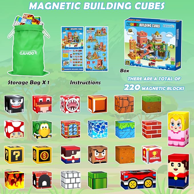 Magnetic Blocks, 220PCS Magnetic Building Blocks Tiles for Kids Aged 3-10 | 3D Magnetic Building Blocks, STEM Sensory Construction Toy, Magnetic Building Game, Ideal Birthday Gift for 3-10 Year Old Kid