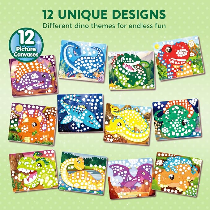 Klever Kits Dot Art Kit for Kids, No Mess Sticker for Kids 3-7, Craft Kits, DIY Creative Activity, Travel Toy, Birthday Gifts for Boys Girls (Dinosaur)