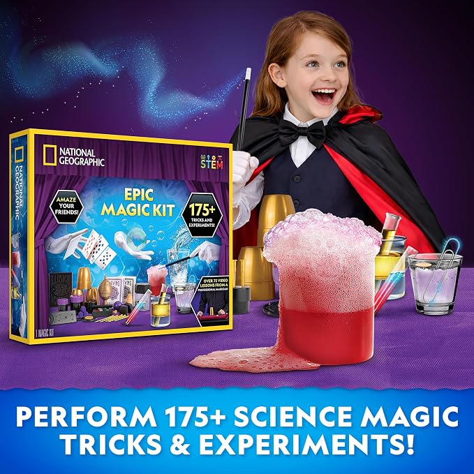National Geographic Epic Magic Kit with 175+ Tricks for Kids 8-12 | 75+ Illusions, 100+ Science Experiments, 75+ Video Lessons from a Professional Magician, STEM Activities, Birthday Gift