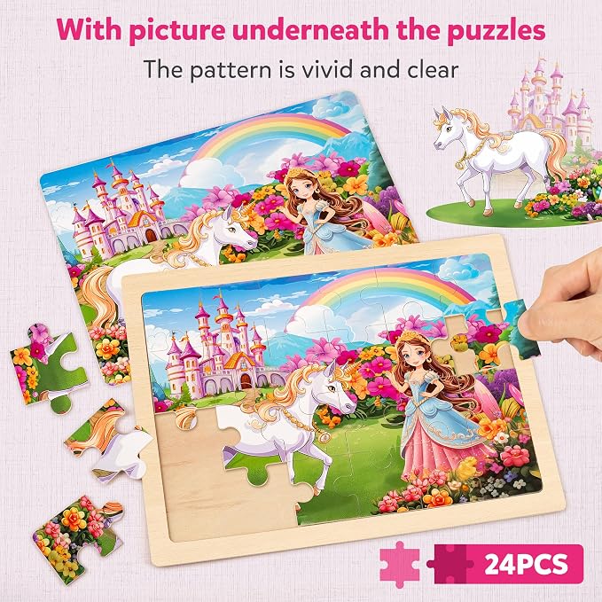 SYNARRY Large Unicorn Princess Fairy Wooden Puzzles for Kids Ages 4-6 | Unicorn Puzzles for Toddlers & Kids Ages 3-5, Birthday Gifts for Girls, Educational Unicorn Toys, Screen-Free Play