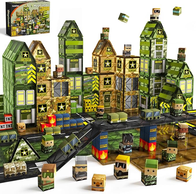 GobiDex 100PCS Magnetic Building Blocks Army Toys for Boys | STEM Military Magnetic Tiles with Army Men, Magnet Construction Toys for Kids Ages 3-5 5-7 4-8, Birthday Gifts for Boys Girls
