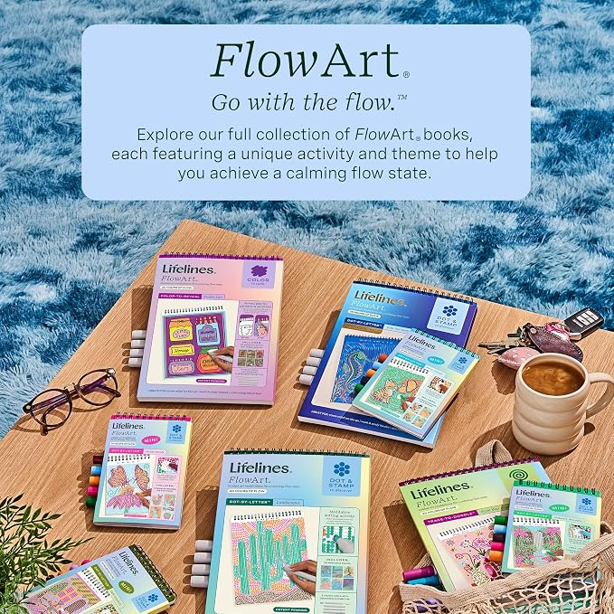 Lifelines FlowArt Activity Pads 3-Pack, Dot-by-Letter Guided Coloring Books | 12 Double-Sided Markers & 60 Scenes - Guided Art Meditations for Tweens, Adults & Seniors - Color-by-Number - Patent Pending
