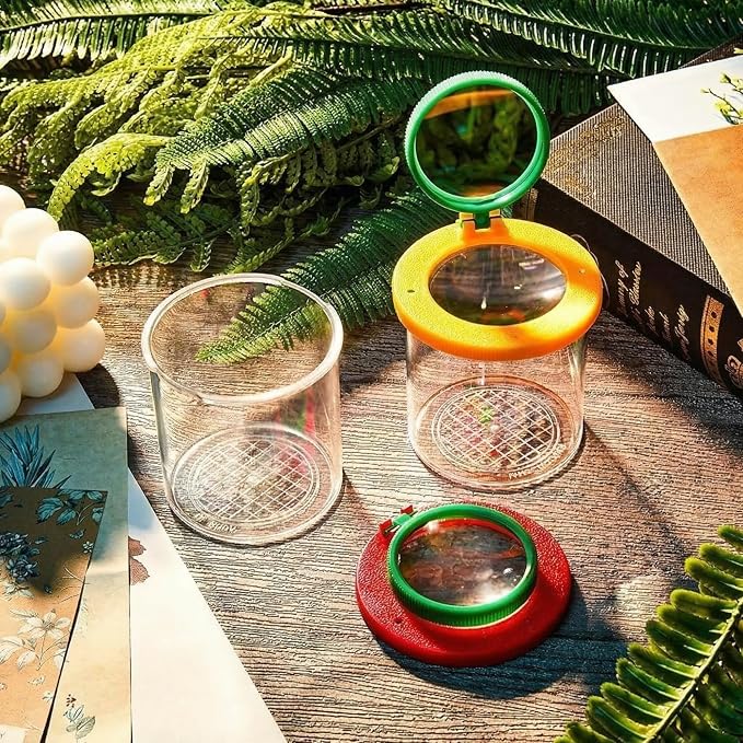Skylety 2 Pieces Bug Jars Insect Viewer Catcher Bug Magnifying Insect Cage Container for Kids Children Science Nature Exploration Tool(Red,Yellow)