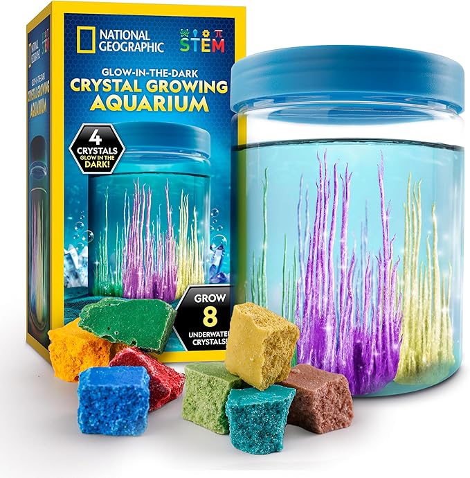National Geographic Underwater Crystal Growing Aquarium Science Kit | Grow 8 Colorful Crystals Underwater, Secure 360-Degree Viewing Canister, Crystal Chemistry, STEM Activity, Birthday Gift