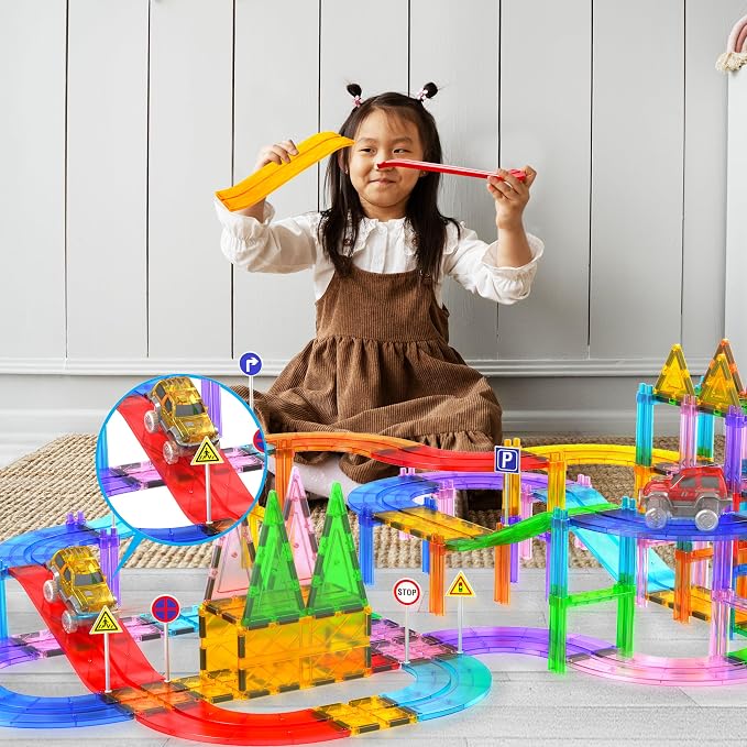 PicassoTiles 6 Piece Ramp Expansion Pack, Magnetic Tile Ramps for STEM Sets | Slope pieces add height, BPA-free non-toxic build, boosts hand-eye coordination skills, quick-connect design, screen-free fun