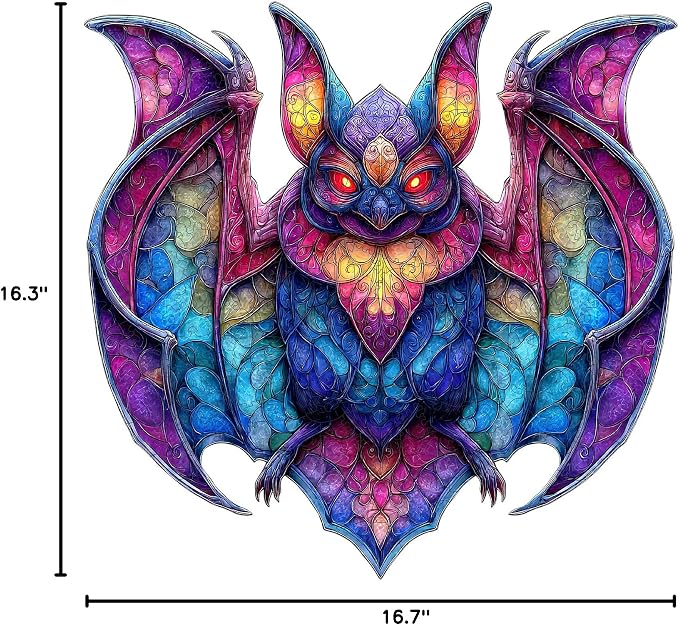 MEATRN Wooden Puzzles for Kids, Stained Glass Bat Wood Puzzles Adult, 503 Pcs