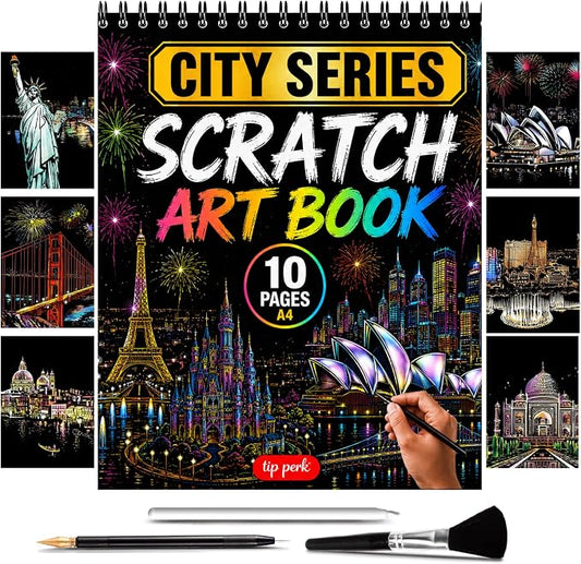 Scratch Art Book for Adults - City Series, 10 Rainbow Art and Crafts for Adults | Adult scratch art & foil art for adults kit | stress relief scratch painting, screen-free travel craft | scratch art adult