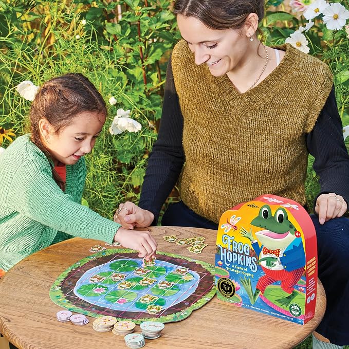 eeBoo Frog Hopkins Shaped Board Game - Award Winning Spatial Strategy & Frog Hopping Game, Screen-Free Fun for 2-4 Players, Kids Ages 4 and up