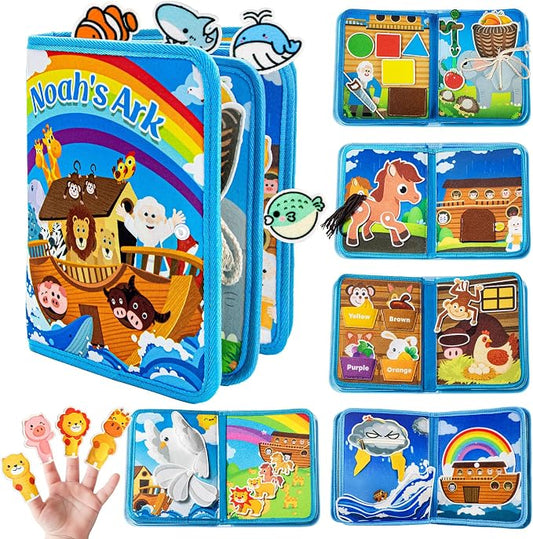Noah's Ark Toy Busy Book for Toddlers 1-3 - Baptism Gifts for Boys & Girls - Montessori Toys for 1 Year Old，Learning Educational Sensory Activity Book,Birthday Toddlers Gifts for Travel Airplane