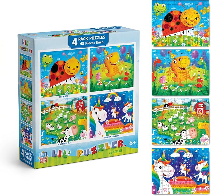 MasterPieces – Jigsaw Puzzle Set for Kids 6+ Years, 4-Pack of 48 Pieces, Educational and Fun Game, Lil Puzzler Collection, Gift Idea for Children, 8" x 10"