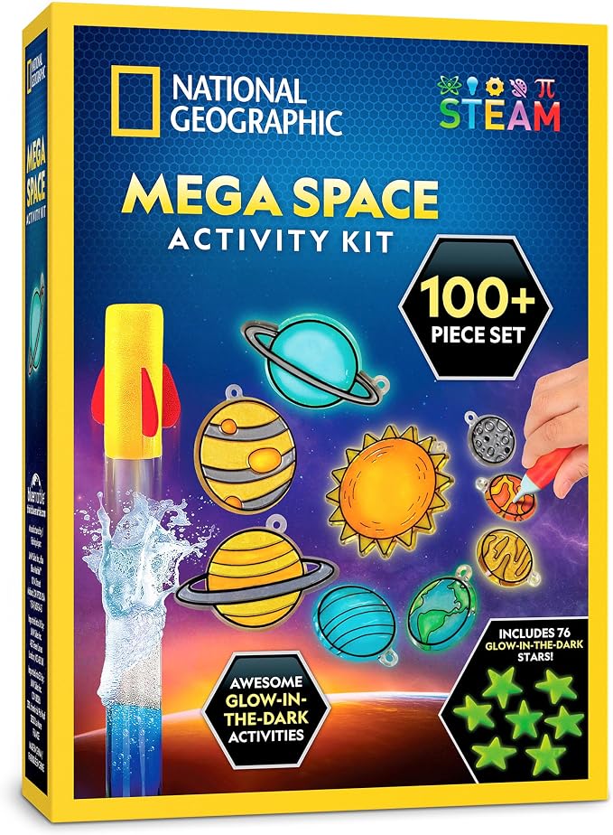 National Geographic Mega Space Science and Craft Activity Kit for Kids | 100+ Pieces, Launch a Rocket, Create Glowing Constellations, Paint a Solar System, Space STEM Crafts, Birthday Gift