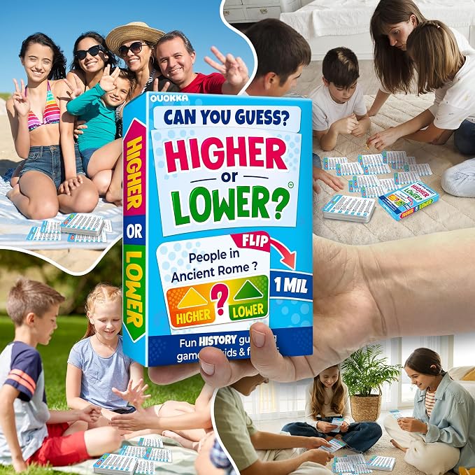 QUOKKA History Board Games for Kids and Adults – Family Board Games for Family Game Night – Higher or Lower Trivia Cards for Kids 8-12 – Guess Fun Questions – Educational Card Game for Families&Teens