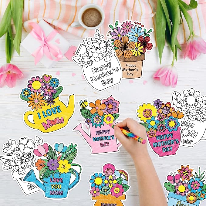 Mother's Day Coloring Craft Kit - 30Pcs Happy Mother’s Day Color Your Own Magnets for Kid Best Mom Ever Blank Flower DIY Coloring Magnets for Fridge Decor Classroom DIY Activity Party Favor