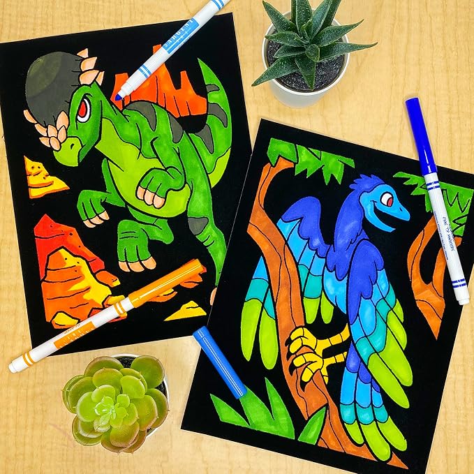 Super Pack of 18 Fuzzy Velvet Coloring Posters (Dinosaurs Edition) - Arts & Crafts for Boys and Girls - Great for After School, Travel, Quiet Time, Group Activities, Family and Coloring with Friends