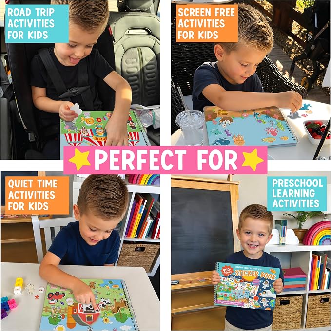 Sticker Books for Toddlers 2-4 Years Screen Free Activities Toddlers 3-5 | Toddler Sticker Book Preschool Learning Activities, Kids Stickers Ages 2-4, Quiet Activity Book, Kids Travel Activities