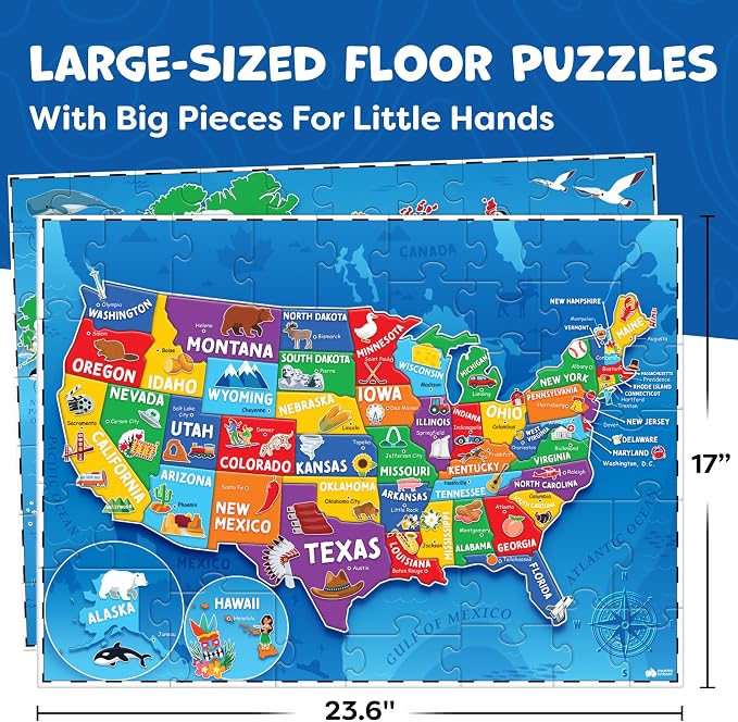 Puzzles for Kids Ages 4-6-8-145pcs World Map & United States Puzzle - Educational Toys for 4+ Year Old - Kids Puzzles Ages 5-8 - Puzzle Games for Kids Ages 5-8 - Gifts for 4 Year Old Girl, Boys