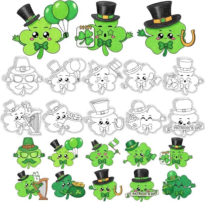 X1zuue 30Pcs St. Patrick's Day Color Your Own Magnets Art Crafts for Kids | Lucky Clover Cute Face Blank Coloring Magnets for Holiday Irish Party School DIY Activities Fridge Whiteboard Decor Supplies