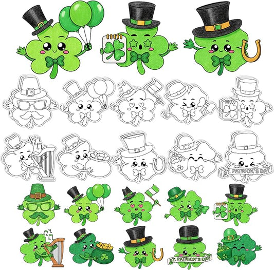 X1zuue 30Pcs St. Patrick's Day Color Your Own Magnets Art Crafts for Kids | Lucky Clover Cute Face Blank Coloring Magnets for Holiday Irish Party School DIY Activities Fridge Whiteboard Decor Supplies