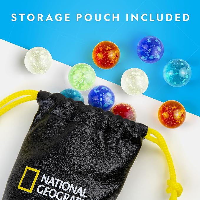 National Geographic Glow in the Dark Marble Run Refill with 25 Marbles | 25 Glow in the Dark Glass Marbles, UV Light, Storage Pouch, Marble Run Refill, Building Toy Expansion