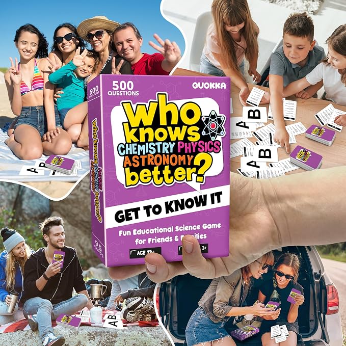 Quokka Card Games for Kids 8-12 - Board Family Games for Kids and Adults | Science Trivia Cards for Family Game Night - Who Knows Chemistry Physics Astronomy Better - Fun Game for Families and Teens