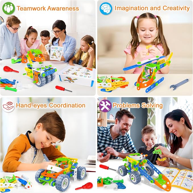 MOONTOY STEM Toys for 4 5 6 7 8+ Year Old Boy Birthday Gift, Building Toys for Kid Age 4-8 5-7 6-8 8-12, Preschool Educational Stem Kit for Boy Girl Christmas Idea Gift, 152PCS, 12 in 1 Building Toys