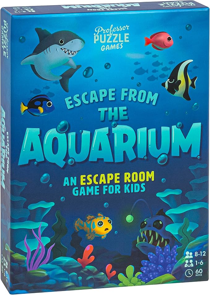 Professor Puzzle: Escape from The Aquarium - Escape Room Game, 11 Logic-Number-Observational Puzzles, Co-Op Underwater Adventure, Kids 8+, 1-6 Players