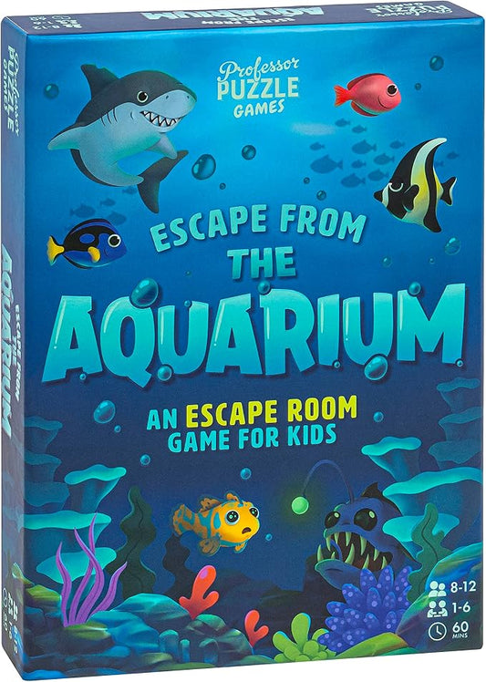 Professor Puzzle: Escape from The Aquarium - Escape Room Game, 11 Logic-Number-Observational Puzzles, Co-Op Underwater Adventure, Kids 8+, 1-6 Players