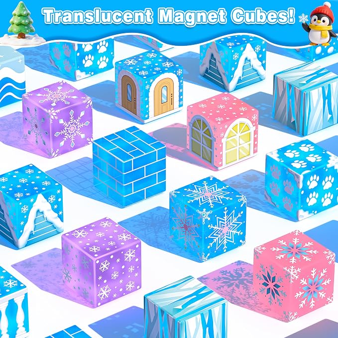 Goodtiles Mini Magnetic Blocks Travel Toys for Kids Ages 3-8 Boys Girls | Ice castle. PP plastic, 40PCS, for gift