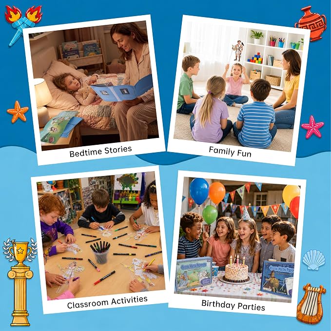 Greek Myths DIY Craft Kit for Kids Ages 5–10, Articulated Paper Puppets to Color, Build & Play, Bring Ancient Legends to Life, Fun Educational Gift (Nighttime Magic)