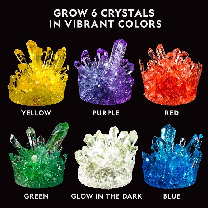 National Geographic Mega Crystal Growing Kit with 6 Crystals for Kids 8-12 | Glow-in-the-Dark Crystal, Light-Up Night Display, 5 Additional Colors, Real Crystal Specimens, Science Kit, Birthday Gift