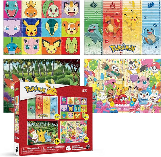 Buffalo Games - Pokémon - 4 Pack 500 Piece Puzzles for Kids Ages 3-6+ | Made in USA, Includes Poster, Giftable Display Box, Frameable Art