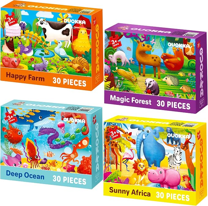 30 Piece Puzzles for Kids 3-5 - 4 Jigsaw Kids Puzzles Ages 4-6 | Animal Learning Jigsaw Puzzle for Kids 4-6 Years Old - Educational Toys for Toddlers Boys and Girls