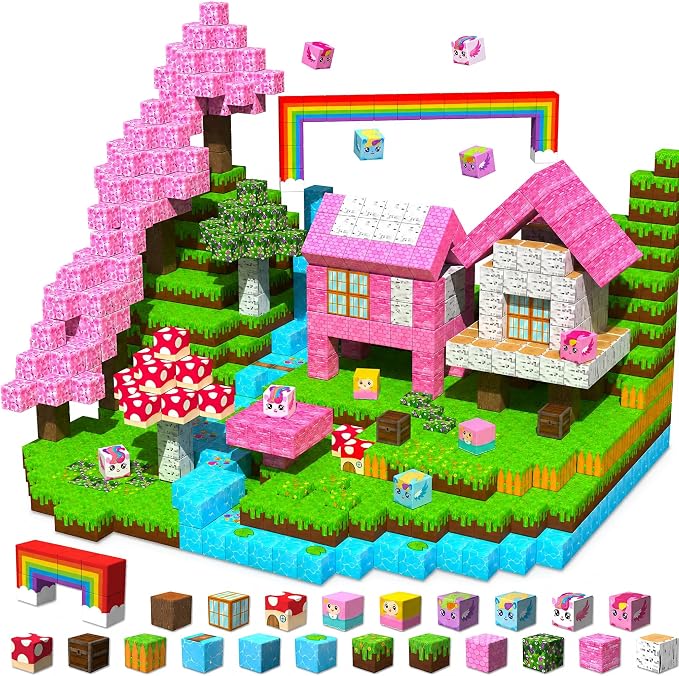Annexfun Magnetic Blocks - 150PCS Building Blocks Unicorn Cubes - Toys for Montessori Toddler Christmas Birthday Gifts - STEM Sensory Toys for 3 4 9 10 Year Old Girl