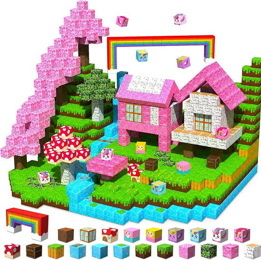 Annexfun Magnetic Blocks - 150PCS Building Blocks Unicorn Cubes - Toys for Montessori Toddler Christmas Birthday Gifts - STEM Sensory Toys for 3 4 9 10 Year Old Girl