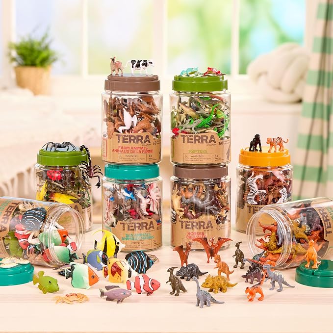 Terra by Battat Insect World Bug Toys, 60 Mini Figures in Tube, Insects | 60-Piece Set with 12 realistic bug designs including ants, spiders, scorpions, dragonflies, and more in a tube, 3+ Years