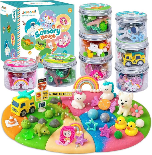 8-Pack Sensory Play Dough Jars, Reusable Play Kit for Kids, Non-Toxic | Preshcool Educational Creative Playdough,Back to School, Birthday Valentines,Party Favors,Goodie Bags,Boy Girl Home Classroom