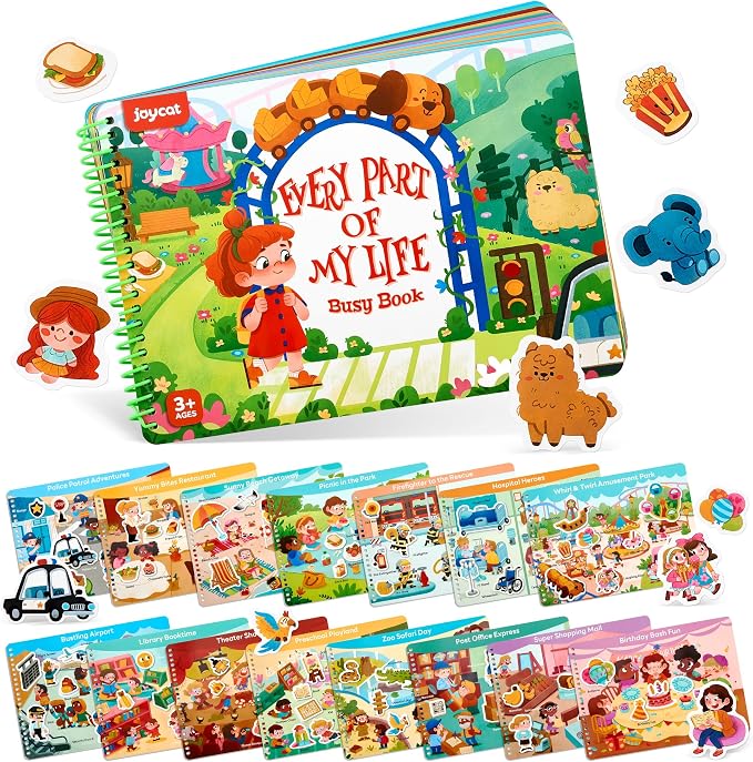 JoyCat Daily Life Busy Book for Toddlers Ages 3-5, English | 15 daily-life scenes from amusement parks and picnics to hospitals and seaside trips build creativity and preschool skills