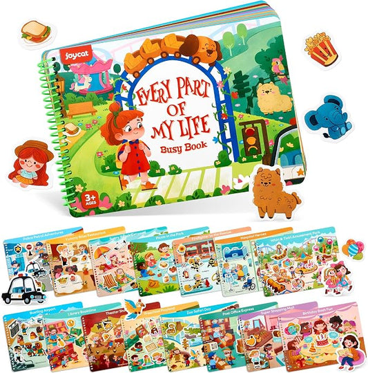 JoyCat Daily Life Busy Book for Toddlers Ages 3-5, English | 15 daily-life scenes from amusement parks and picnics to hospitals and seaside trips build creativity and preschool skills
