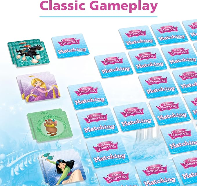 Wonder Forge Disney Princess Matching Game - Fun Memory Game for Kids Ages 3 and Up - Toddler Learning Toy Featuring Belle, Ariel, and Elsa and More Disney Princesses - Packaging May Vary