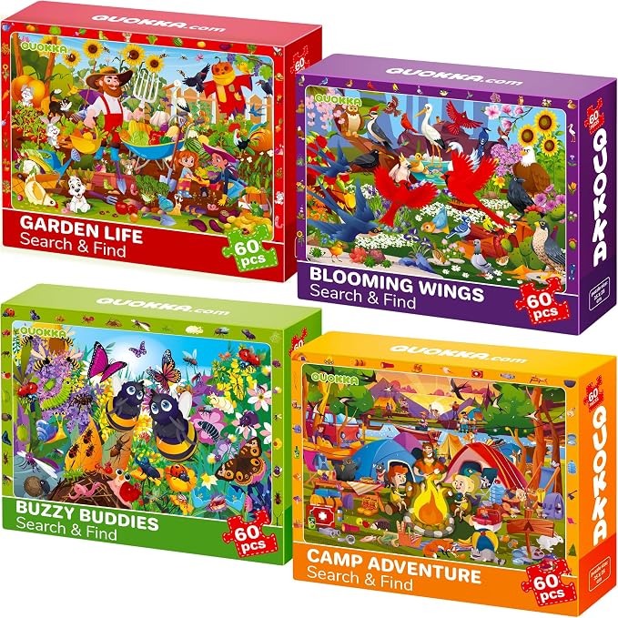Puzzles for Kids Ages 6-8 - 4 x 60 Piece Jigsaw Kids Puzzles Ages 4-6 | Search & Find Kids Puzzles Ages 5-8 - Animals and Bugs - Educational Learning Gift for Toddlers 3 Year Olds
