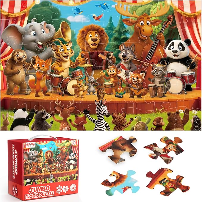 BenBen Floor Puzzles for Kids, 2 x 3 Feet 48 Pieces Forest Animals Puzzles | Extra-Thick Large Piece Jumbo Jigsaw Puzzle for Toddlers Ages 4-6, Preschool Educational Toys with Storage Box for Girls Boys