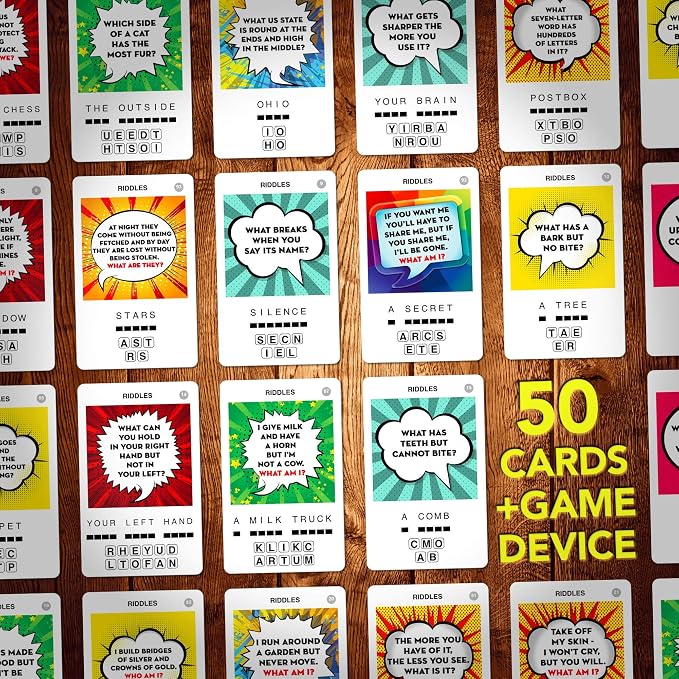Riddles Travel Game - Guess 100 Riddles | Flash Cards with Slide Reveal Case | Card Game, Gift, Stocking Stuffer | Fun for Kids and Adults | Ages 6+