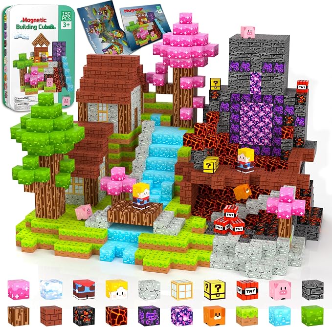 150PCS Magnetic Blocks Magnet Building Cubes Birthday Gifts for Kids | 0.8in Magnetic Cubes, STEM Learning Magnet Toy, Building Toys for Kids Ages 3+, Christmas Party Gifts for Boys and Girls