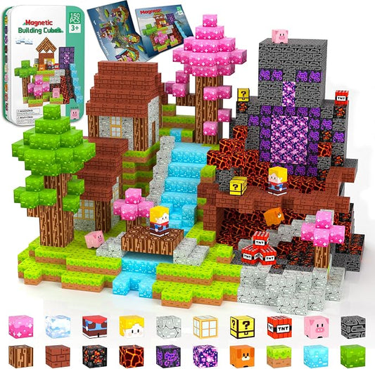 150PCS Magnetic Blocks Magnet Building Cubes Birthday Gifts for Kids | 0.8in Magnetic Cubes, STEM Learning Magnet Toy, Building Toys for Kids Ages 3+, Christmas Party Gifts for Boys and Girls